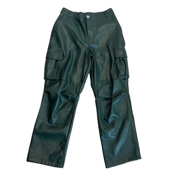 7 For All Mankind Pants - 7 for all mankind dark green faux leather cargo pants drawstring ankle NWT